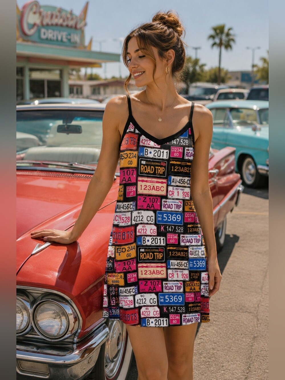 Colorful License Plate Print Dress 🚗💕